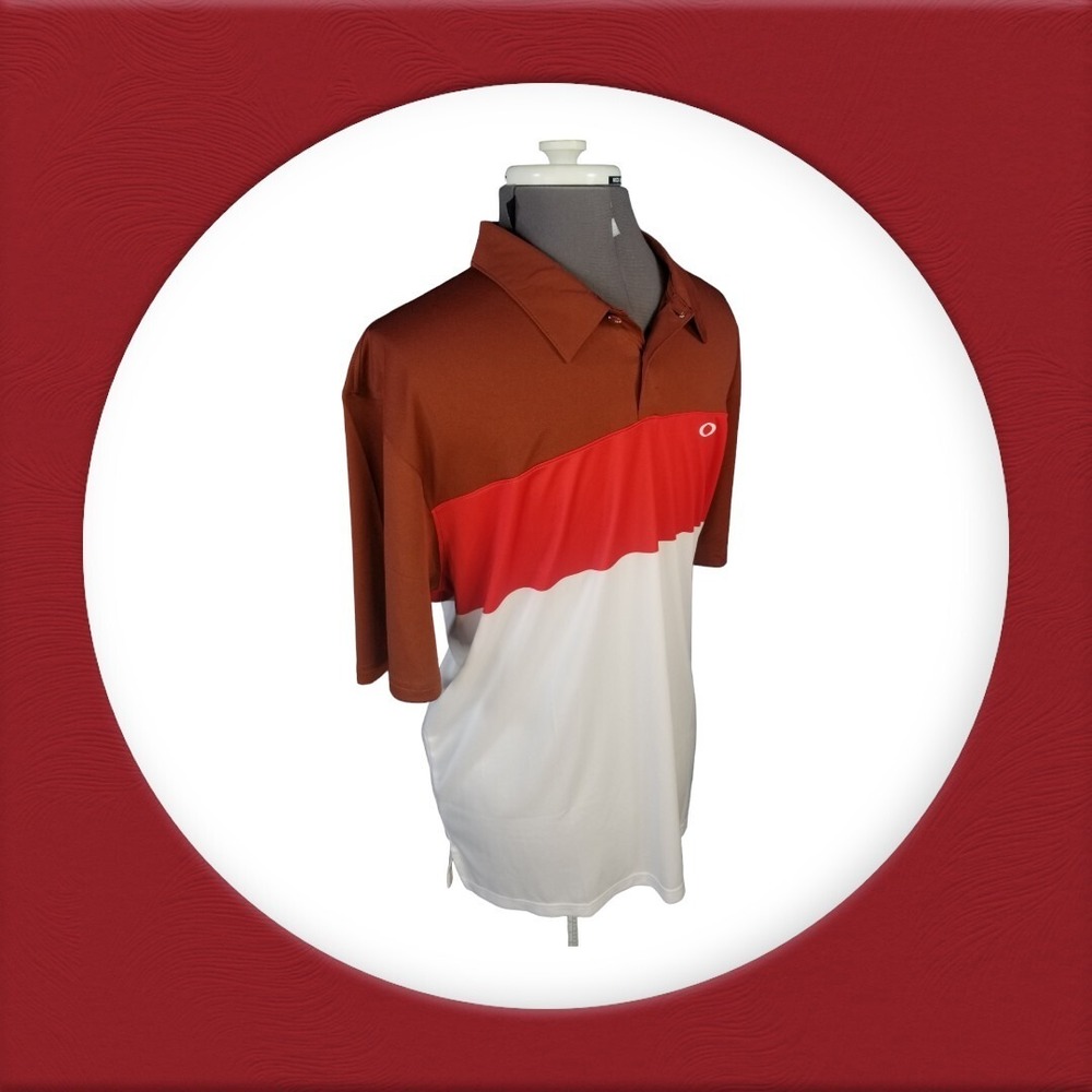 Oakley Red Horizon Polo 1/4 Button Short Sleeve Polo Ohydrolix Moisture XL Men - Picture 6 of 9